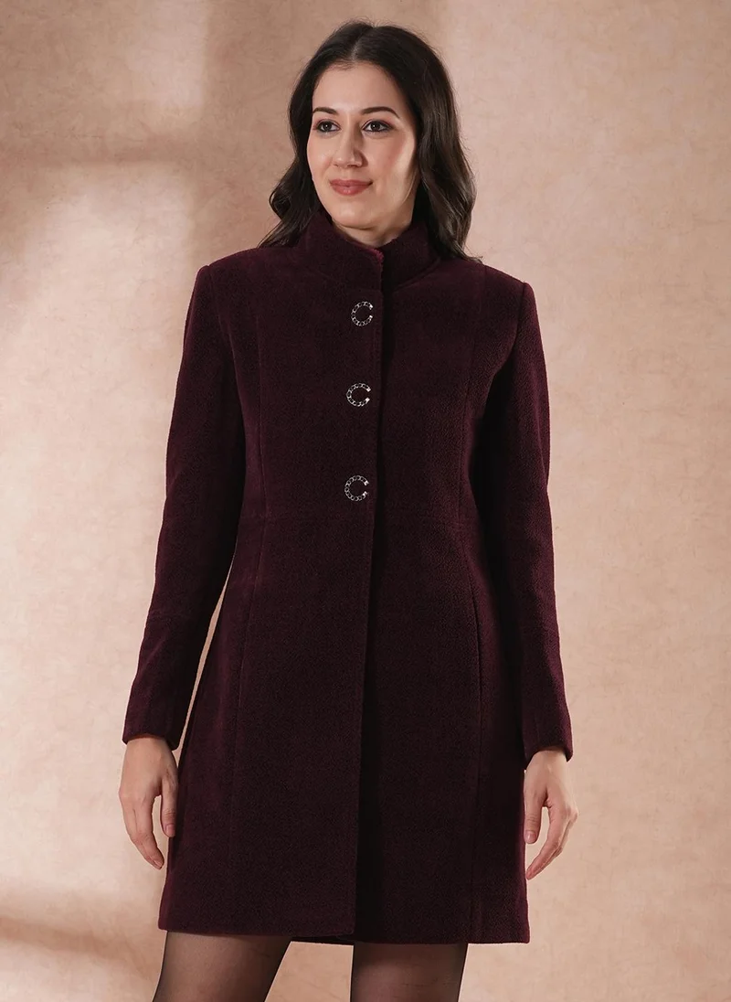 جلو باص معطف شتوي نسائي بقصة ضيقة وفتحة أمامية مفردة